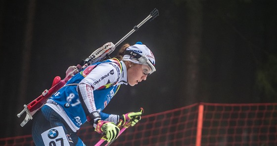 Česká biatlonistka  Tereza Voborníková ve sprintu v Oberhofu.