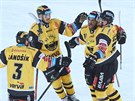 Radost litvínovských hokejistů v extraligovém utkání pod širým nebem proti...