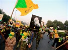 Proíránská skupina Katáib Hizballáh poádá v Bagdádu smutení prvod za...