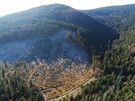 Zbry z dronu ukazuj rozpad hospodskch les v okol rezervace Such vrch...