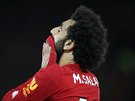 Mohamed Salah z Liverpoolu lituje zahozené ance.