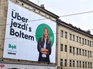 Reklama Boltu využívající jména Uber v Praze na Smíchově (9. ledna 2020)