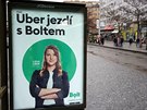 Reklama Boltu využívající jména Uber v Praze na Smíchově (9. ledna 2020)