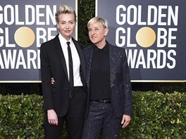 Portia de Rossi a Ellen DeGeneresová na Zlatých glóbech (Los Angeles, 5. ledna...