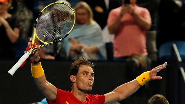 Rafael Nadal po vítězném utkání v ATP Cupu.