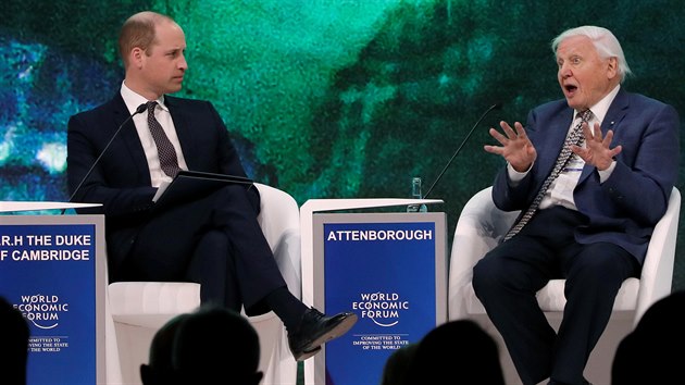 Princ William a prodovdec David Attenborough na Svtovm ekonomickm fru (22. ledna 2019, Davos, vcarsko)