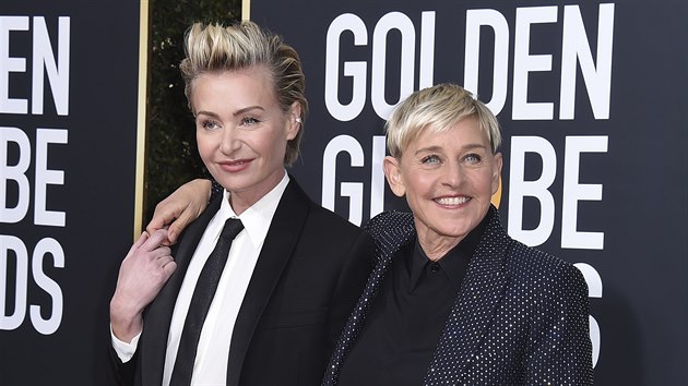 Portia de Rossi a Ellen DeGeneresová na Zlatých glóbech (Los Angeles, 5. ledna 2020)