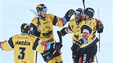 Radost litvínovských hokejistů v extraligovém utkání pod širým nebem proti...