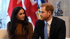 Vévodkyn Meghan a princ Harry na návtv kanadského velvyslanectví (Londýn,...