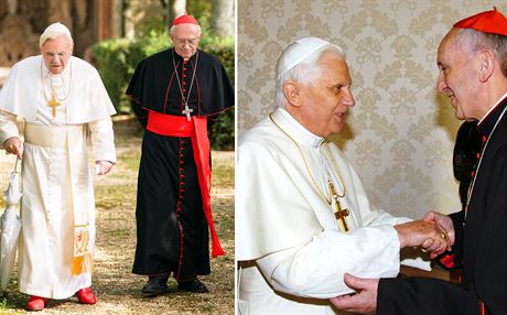 Herci ve filmu Dva papeové vs. reální papeové Benedikt XVI. a Jorge Mario...
