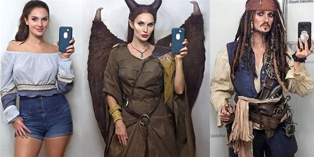 Žena se díky dokonalým převlekům a líčení mění ve filmové postavy