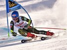 Mikaela Shiffrinová ze Spojených stát na trati obího slalomu v Sestriere.