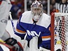 Branká Semjon Varlamov z New York Islanders v utkání proti Washingtonu.