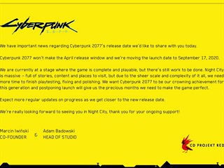 Cyberpunk 2077 - odklad