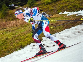 Český biatlonista Michal Krčmář ve sprintu Světového poháru v Oberhofu.