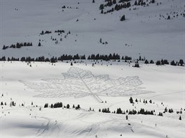 Obraz javorové listu na svahu lyžařského střediska La Louise v Kanadě od Simona...