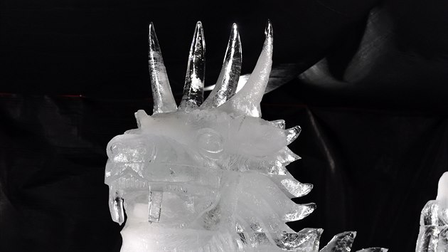Ledov socha draka na festivalu s nzvem Ledov Pustevny (10. ledna 2020)