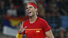 panl Rafael Nadal ve finále ATP Cupu proti Novaku Djokoviovi.