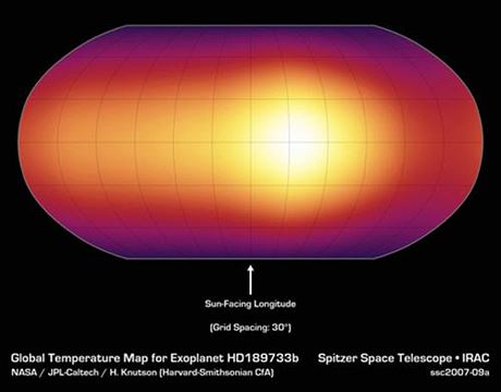 Teplotní mapa exoplanety HD 189733b