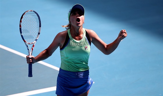 Američanka Sofia Keninová slaví postup do čtvrtfinále Australian Open.