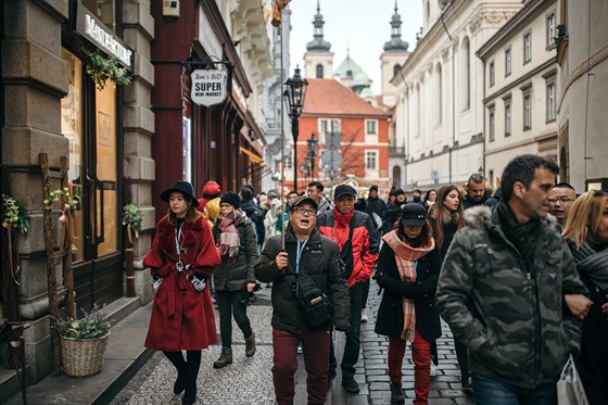 íntí turisté v centru Prahy (29. ledna 2020)