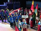 Hry IX. zimní olympiády dtí a mládee R 2020.  Nástup delegací jednotlivých...