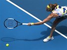 Petra Kvitová se marn natahuje po míi v osmifinále Australian Open.