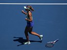Amerianka Sofia Keninová se raduje z postupu do semifinále Australian Open.