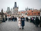 nt turist v centru Prahy (29. ledna 2020)
