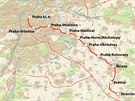 Mapa trati 221 mezi Prahou hl. n. a Stranicemi