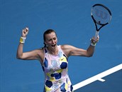 Česká tenistka Petra Kvitová oslavuje postup do čtvrtfinále Australian Open.