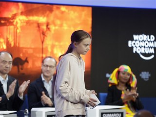 Aktivistka Greta Thunbergová na Světovém ekonomickém fóru ve švýcarském Davosu...