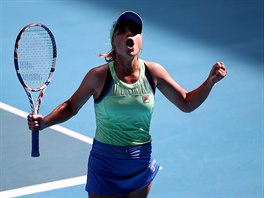 Američanka Sofia Keninová slaví postup do čtvrtfinále Australian Open.