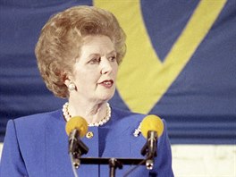 Premirka Margaret Thatcherov pi slavnm projevu na College of Europe v...