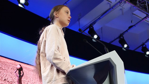 vdsk ekologick aktivistka Greta Thunbergov na jubilejnm 50. zasedn Svtovho ekonomickho fra (WEF) ve vcarskm alpskm stedisku Davos (21. ledna 2020)