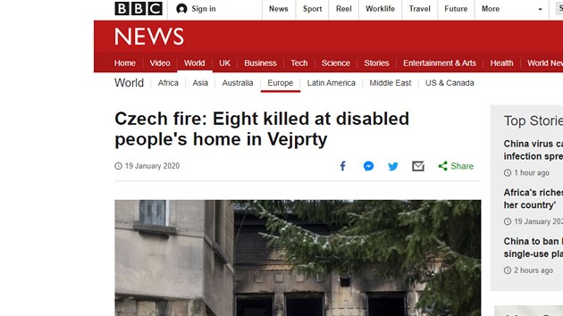 O poru domova pro postien ve Vejprtech informovala britsk stanice BBC. (20. ledna 2020)