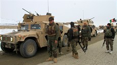Afghántí vojáci míí k místu pádu letadla v provincii Ghazní. (27. ledna 2020)
