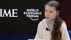 Aktivistka Greta Thunbergová pi zahájení Svtového ekonomického fóra ve...