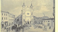 Tato kašna stála na Dominikánském náměstí kolem roku 1850.