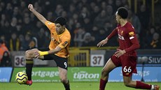 Raúl Jiménez z Wolverhamptonu krotí mí, hledí si ho Trent Alexander-Arnold z...