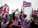 Zastánci brexitu slaví na Parliament Square v Londýn. (31. ledna 2020)