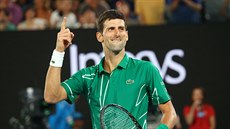 Srb Novak Djokovi se raduje z postupu do finále Australian open.