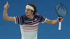 N�mec Alexander Zverev se raduje z povedené vým�ny v semifinále Australian Open.