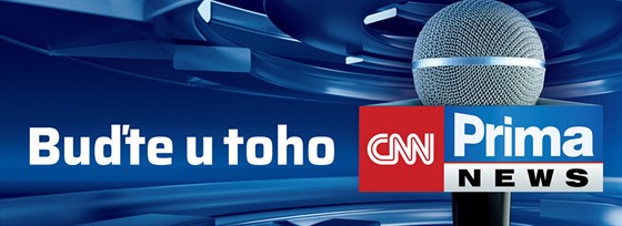 Marketingové kampani CNN Prima News vévodí velký mikrofon na modrém pozadí s...