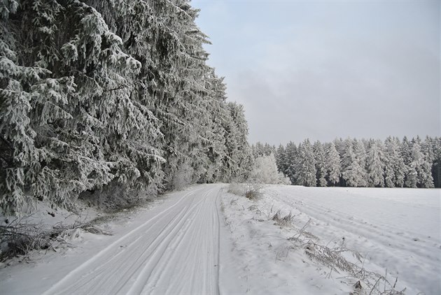 Silnice II/363 mezi Brnncem a Polikou pes zimu.