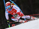výcarský lya Loic Meillard na trati obího slalomu v Garmisch-Partenkirchenu