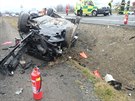 Sedm lid se zranilo pi nehod dvou voz u esk Skalice (1. 2. 2020).