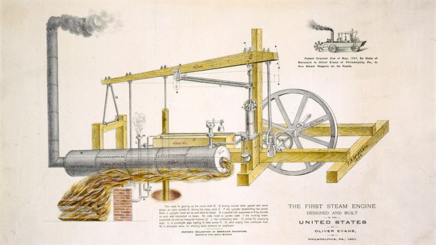 První parní stroj navržený a postavený ve Spojených státech. Jeho autorem byl v roce 1801 vynálezce Oliver Evans.