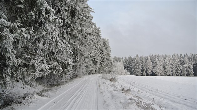 Silnice II/363 mezi Brněncem a Poličkou přes zimu.