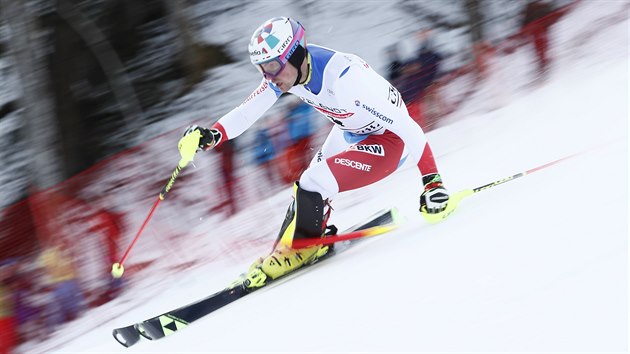 Daniel Yule ve slalomu v Chamonix.